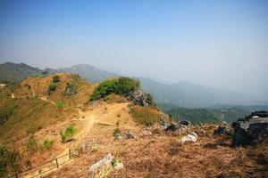 seco pastagem e selvagem com azul céu em a vale montanha às doi pha Espiga Colina dentro Tailândia foto