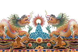 2 chinês dragões decorar em a têmpora cobertura foto