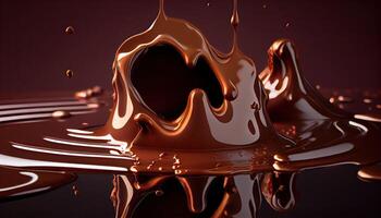 generativo ai ilustração do derretido quente chocolate fundo, derretido Sombrio chocolate fluxo, cópia de espaço foto