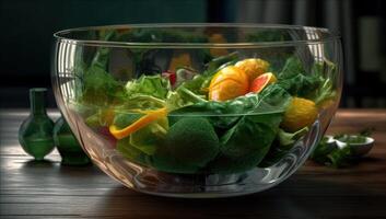 generoso mesa preenchidas com sortido frutas e vegetais, uma colorida exibição do saudável comendo, generativo ai. foto