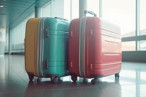 dois bagagem malas dentro aeroporto terminal. viagem conceito. generativo ai foto