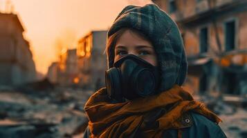 sobrevivente guerra dentro uma devastado cidade. generativo ai foto