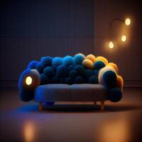 uma lã sofá com uma acolhedor esquentar. generativo ai foto