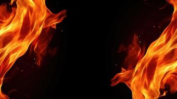 fogo chamas em Preto fundo. fechar-se do fogo chamas isolado em Preto fundo. foto