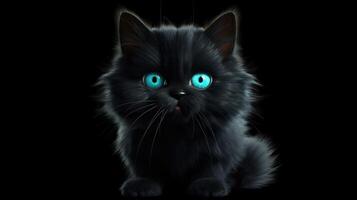 fofa Preto gato com azul olhos ai gerado foto