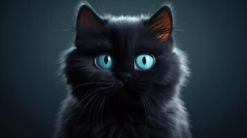 fofa Preto gato com azul olhos ai gerado foto