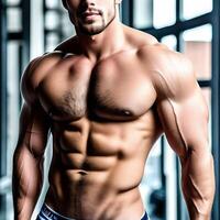 limpar \ limpo retrato do muscular homem corpo com sixpack abdômen realista 3d ilustração ai gerado foto
