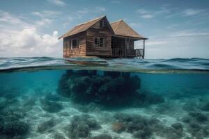 uma casa em a terra do a oceano debaixo água criada com generativo ai tecnologia. foto