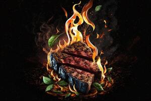 grelhado marmorizado carne bife e fogo ai gerado foto