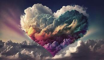 colorida coração forma nuvem dentro a céu. generativo ai. foto