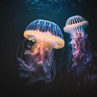 uma fechar-se do uma medusa em uma Preto fundo, generativo ai foto