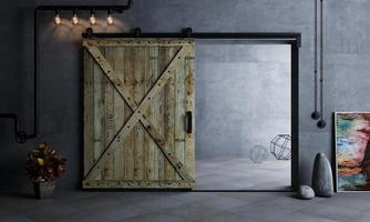 celeiro porta deslizante de madeira na sala loft foto