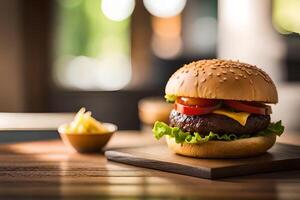 Hamburguer de queijo - americano queijo hamburguer com fresco salada tomate e cebola. ai generativo foto