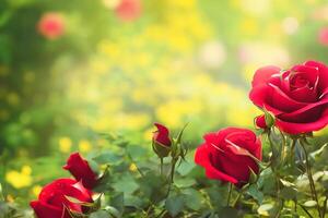 a vermelho rosas dentro a jardim com ai gerado. foto