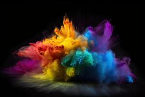 colorida arco Iris holi pintura cor pó explosão em Sombrio fundo. generativo ai foto