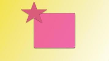 Rosa cartão com vermelho Estrela em a canto para entradas em uma amarelo fundo foto