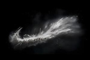 abstrato Projeto do branco pó neve nuvem explosão em Sombrio fundo generativo ai foto