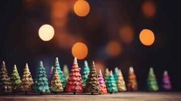 Natal árvore decoração em de madeira fundo. generativo ai. foto