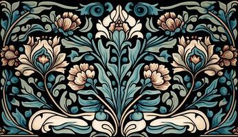 generativo ai, floral colorida padronizar. William Morris inspirado natural plantas e flores fundo, vintage ilustração. folk estilo foto