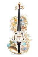 generativo ai, lindo musical instrumento violino, broche, opala pedra e dourado cor paleta isolado em branco fundo. bijuteria, joalheria fechar acima foto
