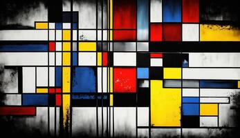 generativo ai, cubista pintado abstrato colorida retângulos dentro Mondrian estilo fundo. na moda geométrico Projeto. foto