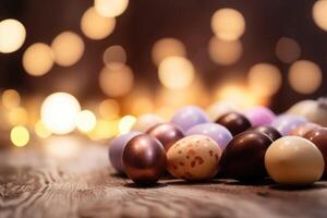 Páscoa fundo com suave bokeh luzes e chocolate criada com generativo ai tecnologia foto