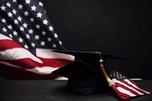 uma graduação boné em a americano bandeira foto