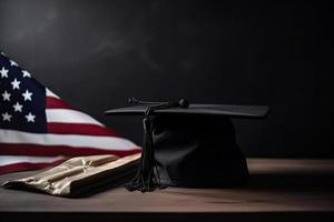 uma graduação boné em a americano bandeira foto