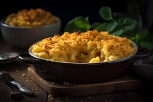 clássico dourado cozido Mac e queijo. ai gerado foto