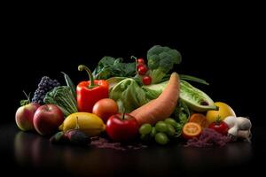 saudável comida, vegetais, frutas. foto realismo criada com ai Ferramentas