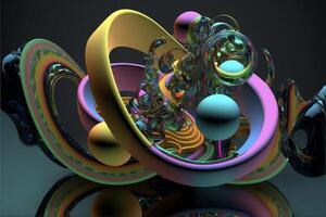 colorida objeto sentado em topo do uma reflexivo superfície. generativo ai. foto