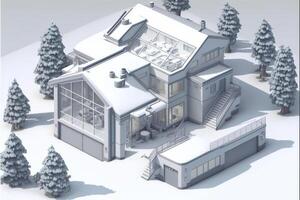 a imagem do uma casa dentro a neve. generativo ai. foto