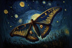 uma pintura do uma borboleta em uma estrelado noite. generativo ai. foto