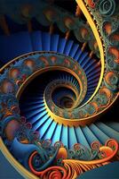 uma fechar acima do uma espiral Escadaria dentro uma prédio. generativo ai. foto