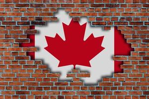 3d bandeira do Canadá atrás a quebrado velho pedra parede fundo. foto