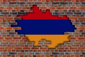 3d bandeira do Armênia atrás a quebrado velho pedra parede fundo. foto
