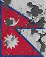 3d bandeira do Nepal em a velho pedra parede fundo. foto