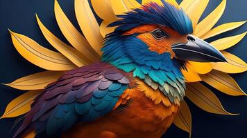 colorida arara papagaio em Sombrio fundo. 3d ilustração. ai gerado foto