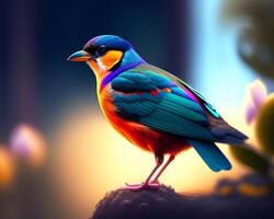 3d render do uma colorida pássaro em uma fundo do natureza. ai gerado foto