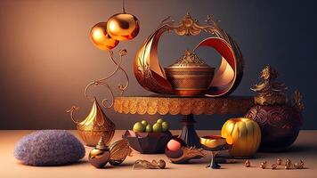 3d ilustração do oriental talheres para Ramadã kareem celebração. ai gerado foto