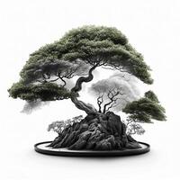 bonsai árvore em branco fundo, criada com generativo ai foto