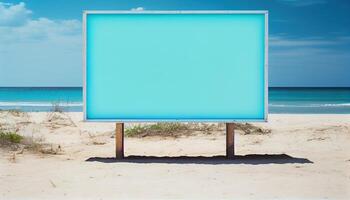 esvaziar Painel publicitário em a tropical praia, criada com generativo ai foto