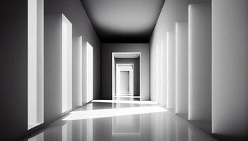 iluminado branco corredor, criada com generativo ai foto