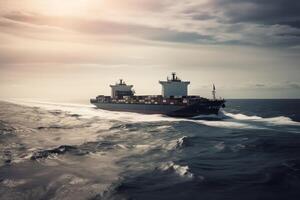 internacional envio. EUA sinalizado navio enviando bens através oceano. ai gerado foto