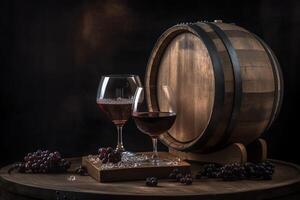 barril do vinho com copo de vinho. ai gerado foto