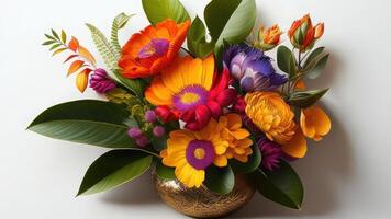 ramalhete do colorida flores dentro uma vaso em branco fundo. ai gerado foto