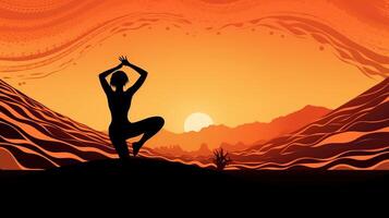 internacional dia do ioga, gráfico contornos do uma mulher em a fundo do a Sol. ai gerado. foto