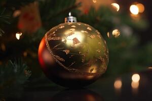 Natal Novo ano brilhante bolas, Natal árvore decoração, fechar-se. ai gerado. foto