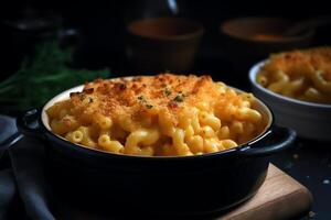 clássico dourado cozido Mac e queijo. ai gerado foto