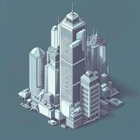desenho animado isométrico arranha-céu dentro cidade, generativo ai foto